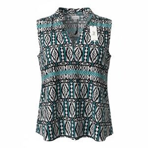 Calvin Klein Sleeveless Geometric Print Blouse 2X NWT Teal Black White